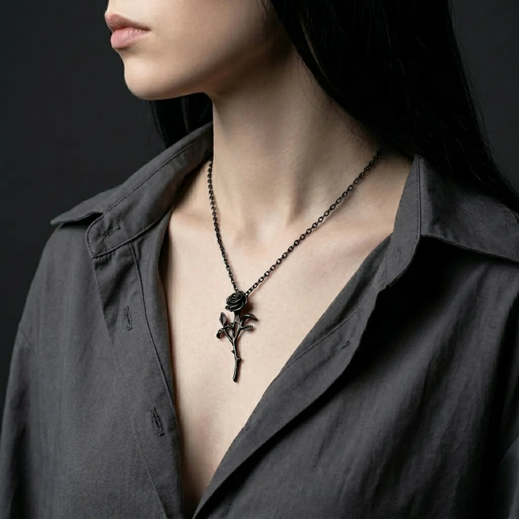 Eternal Black Rose Stem Necklace