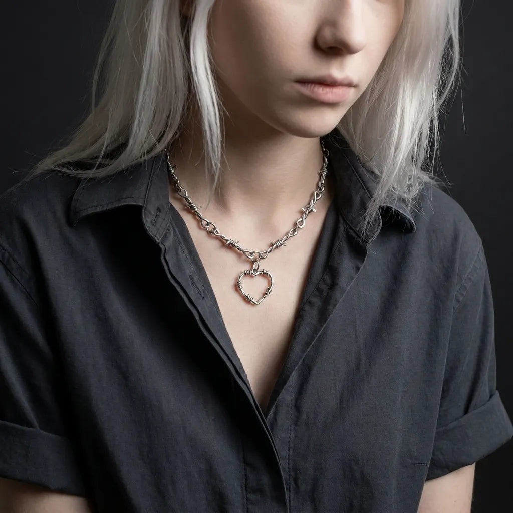 Thorned Wire Heart Pendant Necklace