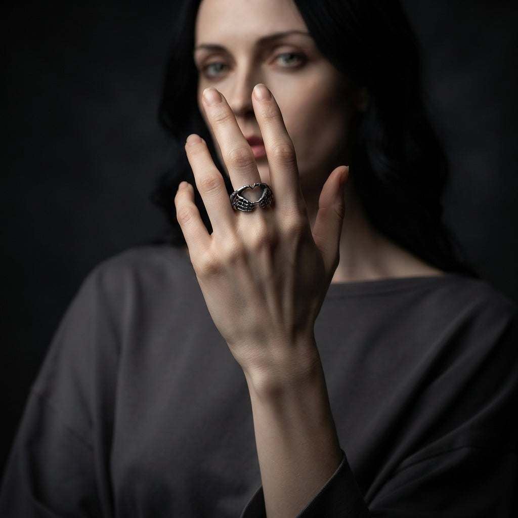 Skeleton Hands Heart Ring