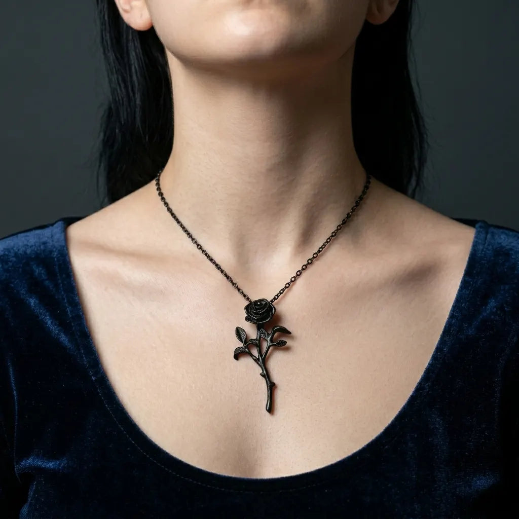 Eternal Black Rose Stem Necklace