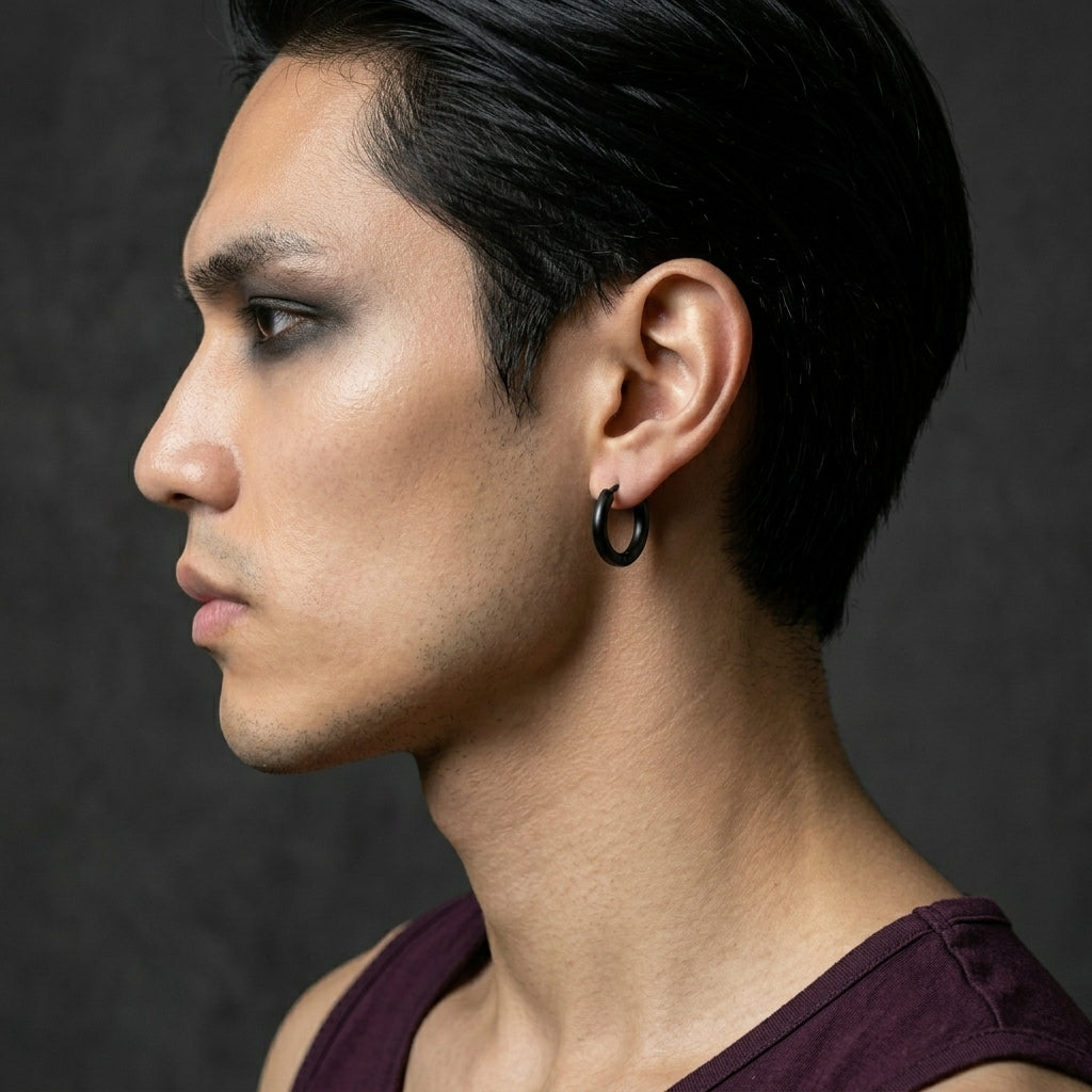 Black Goth Chunky Hoop Earrings