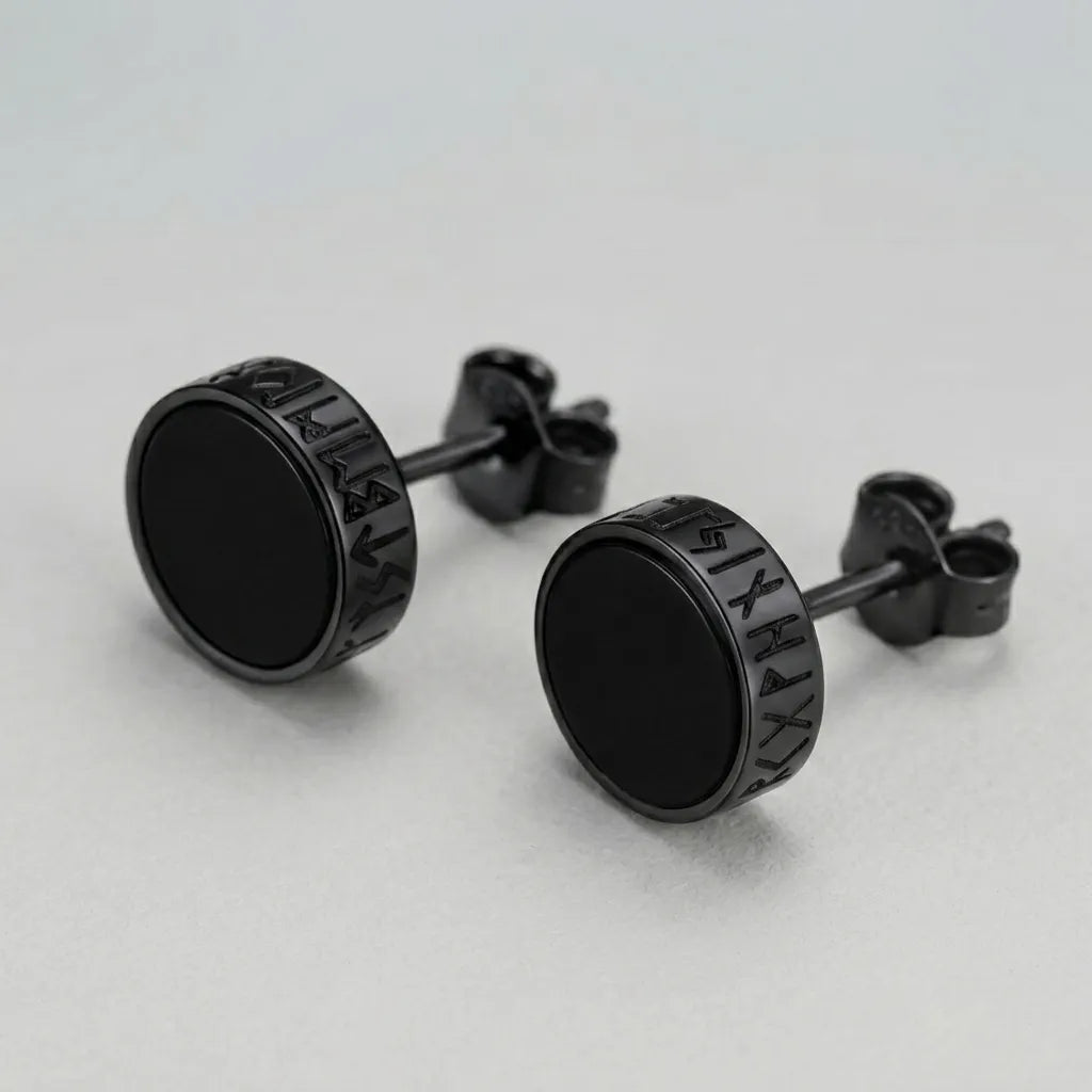 Rune-patterned black studs Earrings