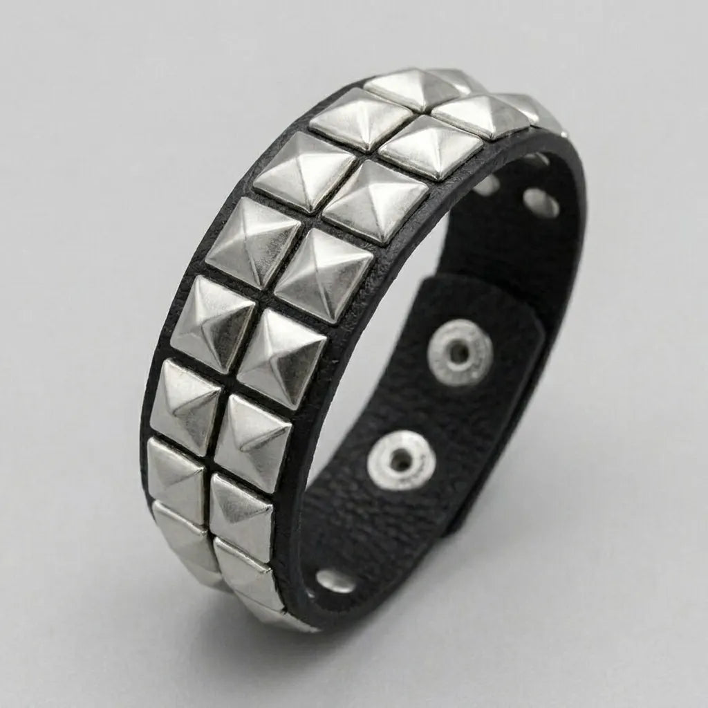Dark Rebel Twin-Row Studded Leather Bracelet