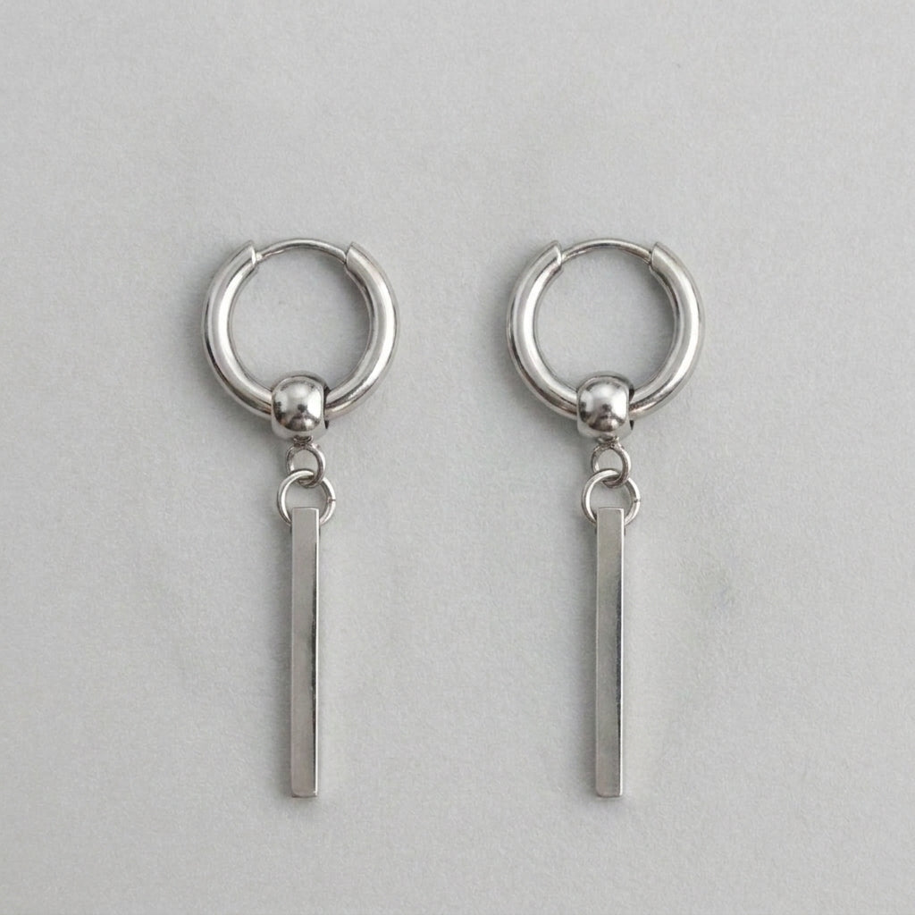 Silver Bar Drop Hoop Earrings