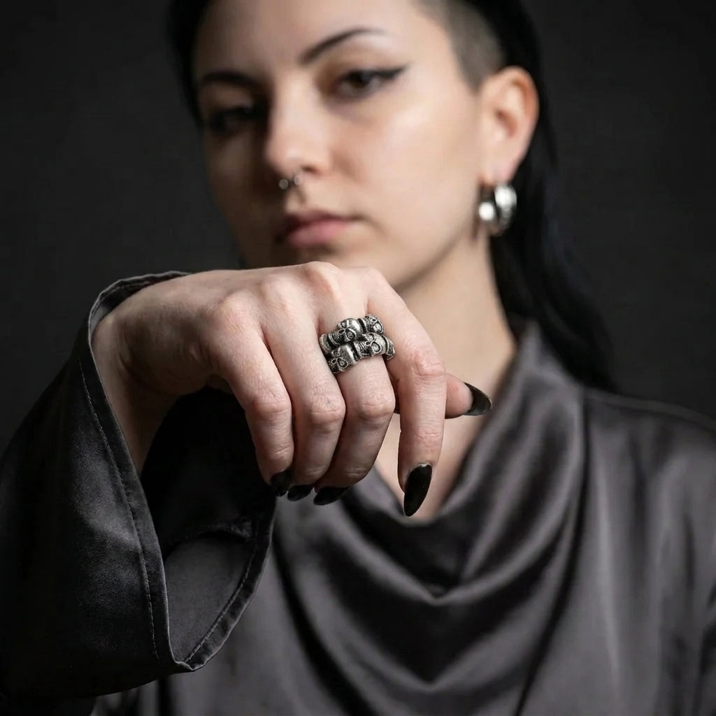Skull Inlaid Gemstone Ring