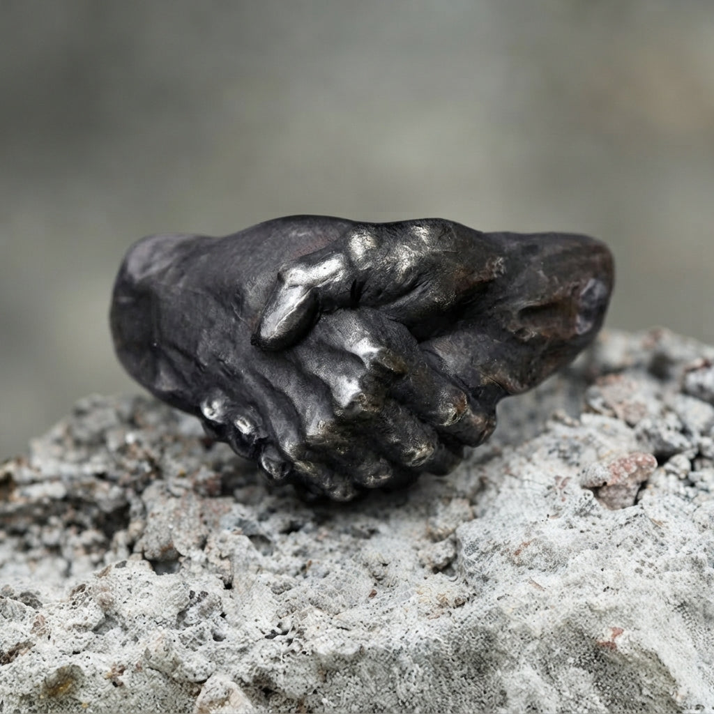 Clasped Hands Black Statement Ring