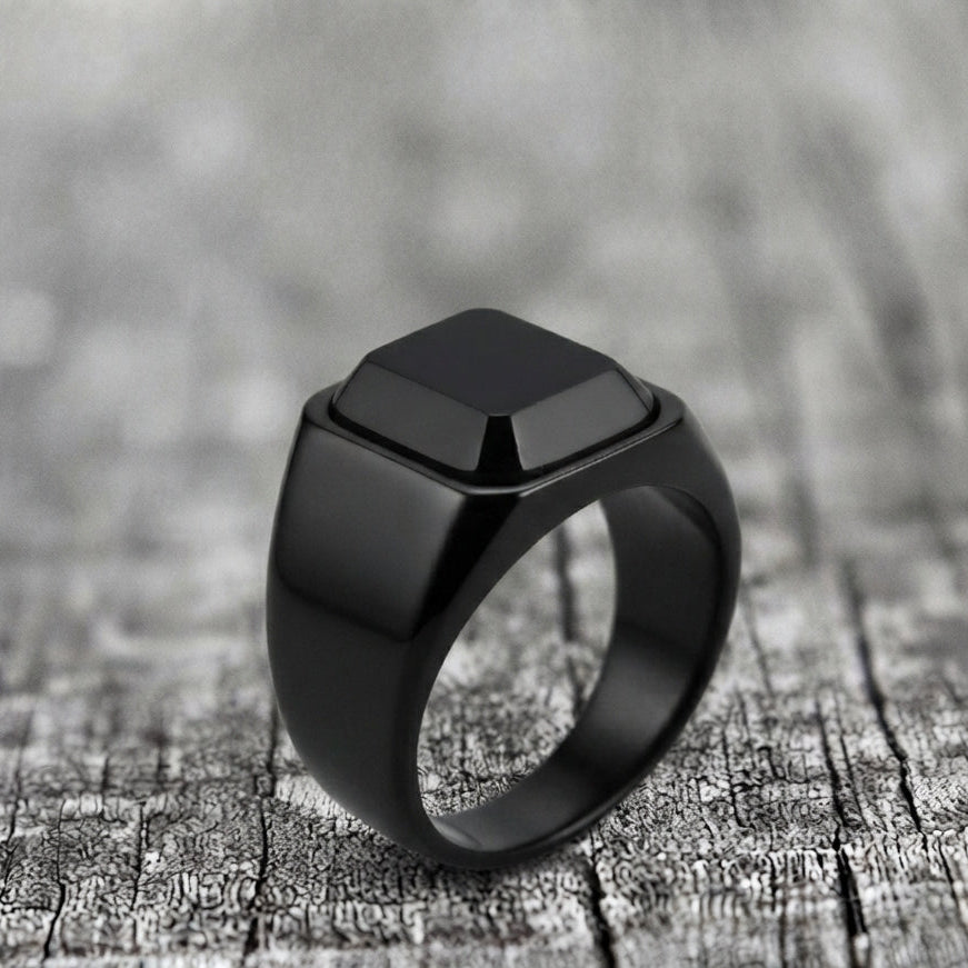 Matte Black Cushion Stone Ring