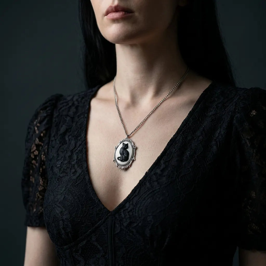 Midnight Cat Cameo Necklace