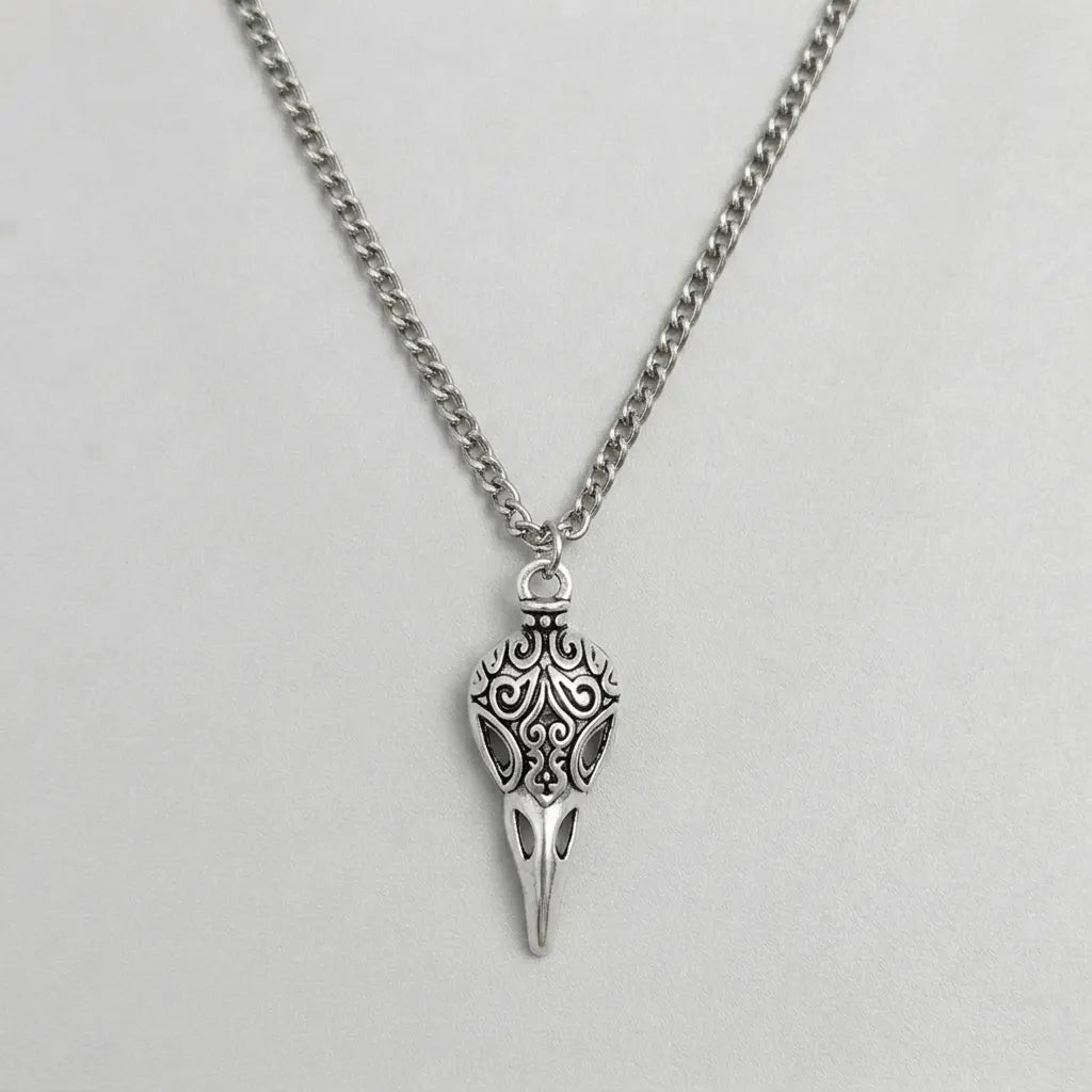 Filigree Crow Skull Gothic Pendant Necklace