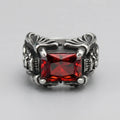 Red Cushion Crystal Skull Claw Statement Ring