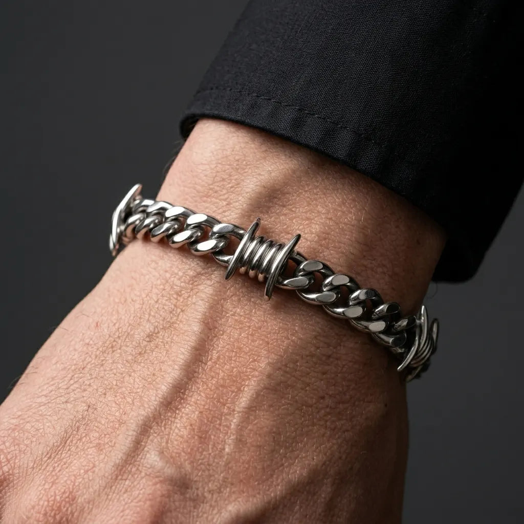 Barbed Wire Cuban Link Chain Bracelet