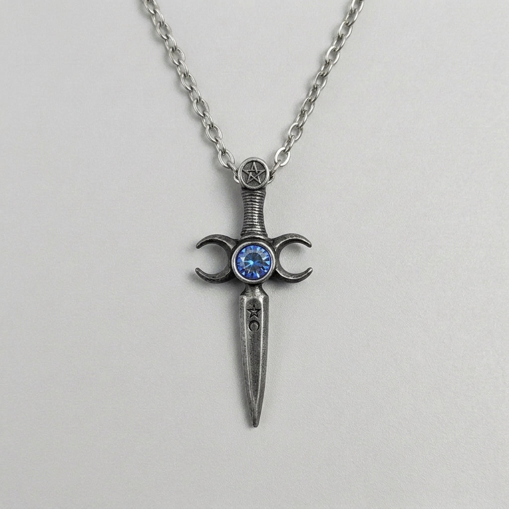 Triple Moon Athame Dagger Necklace