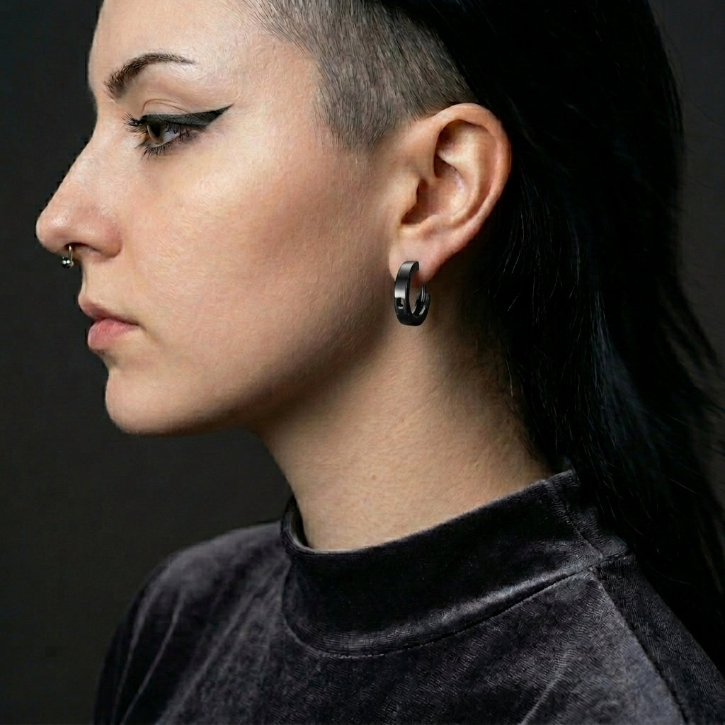 Studded Black Goth Hoops Earrings