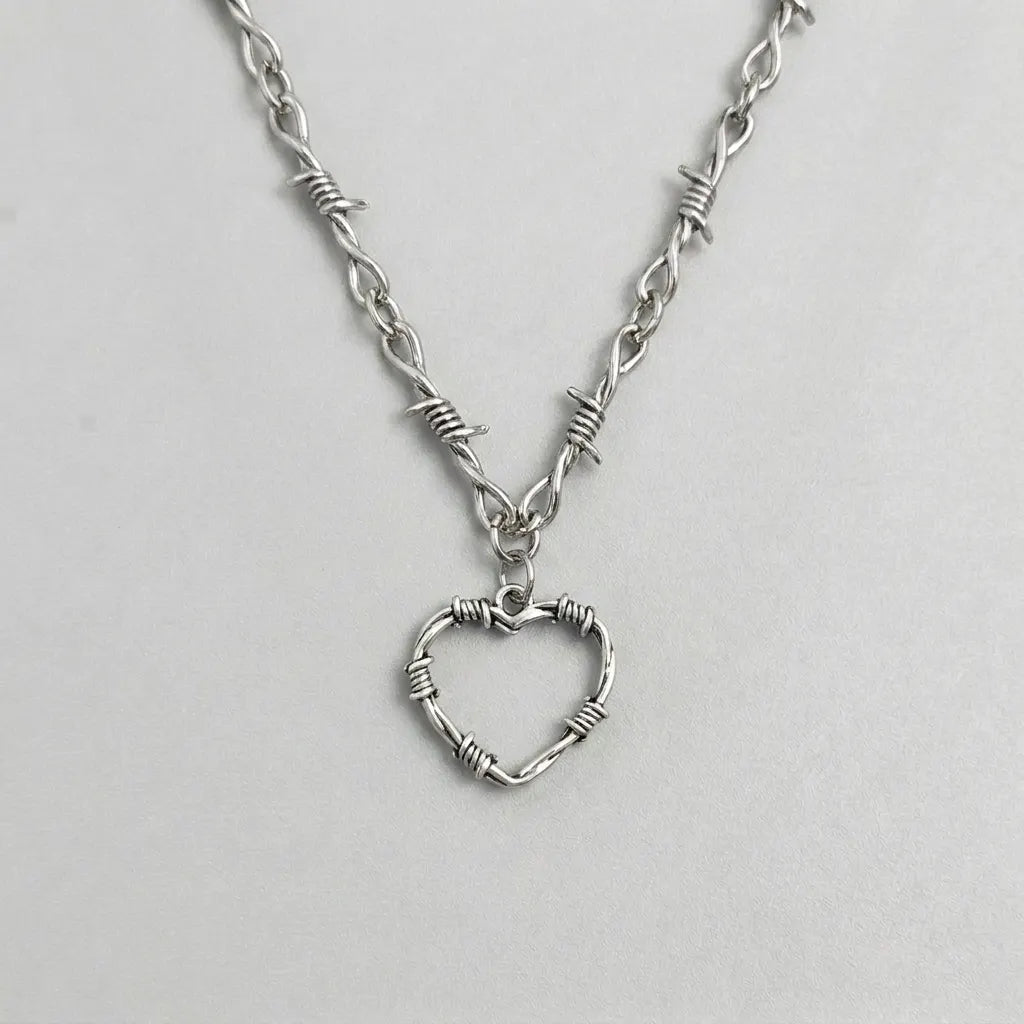 Thorned Wire Heart Pendant Necklace
