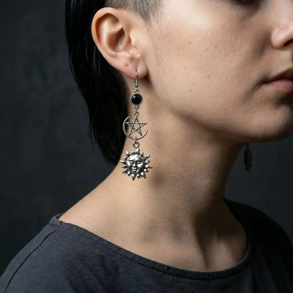 Mismatched Sun Moon Star Earrings