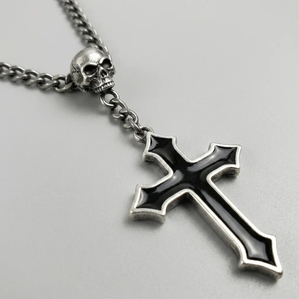 Reaper Skull Dark Cross Necklace