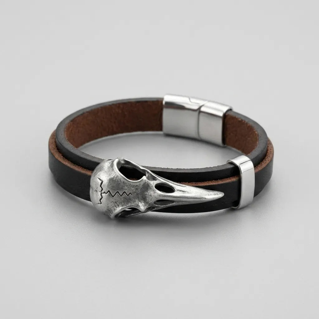 Bone Totem Bird Skull Leather Bracelet