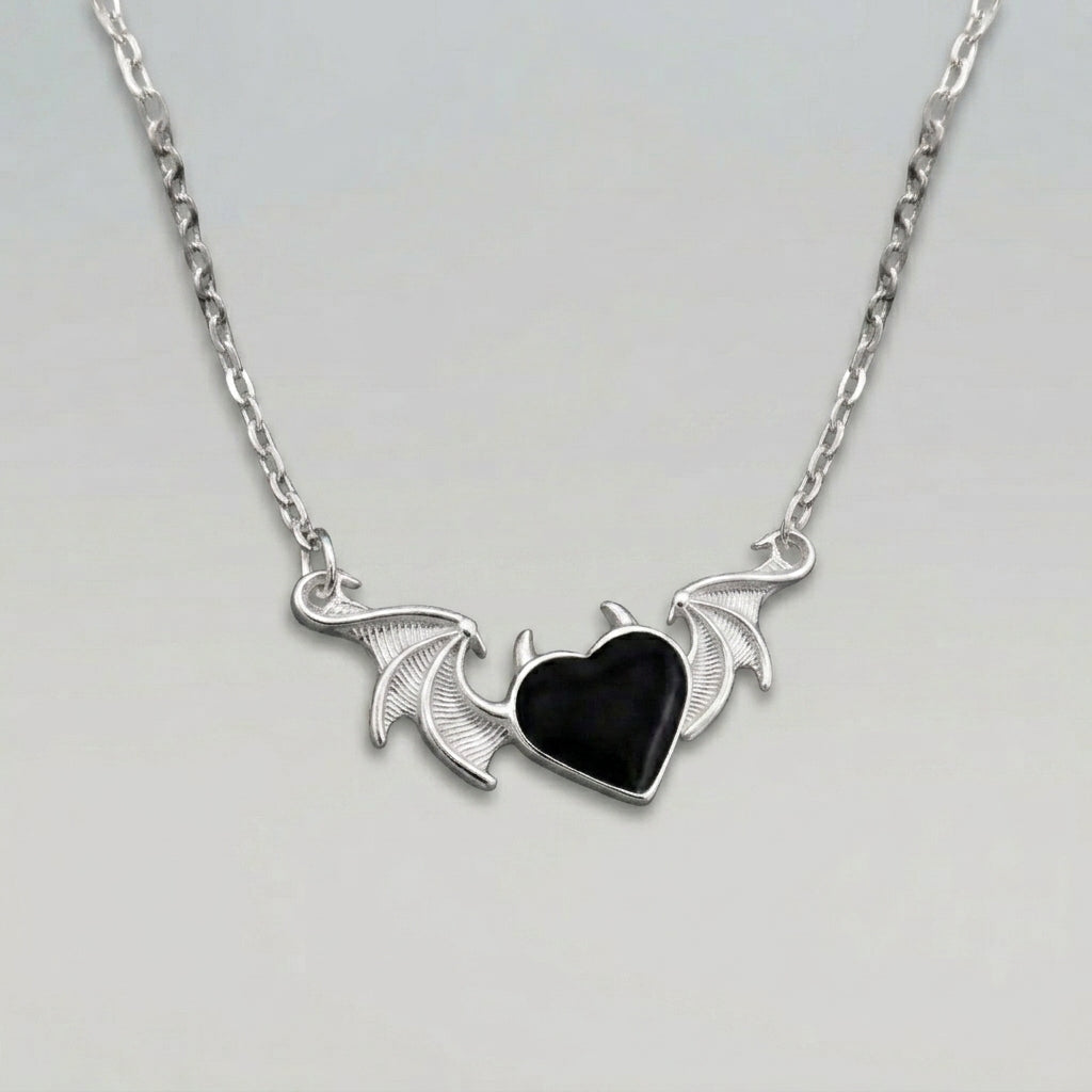 Winged Black Heart Necklace
