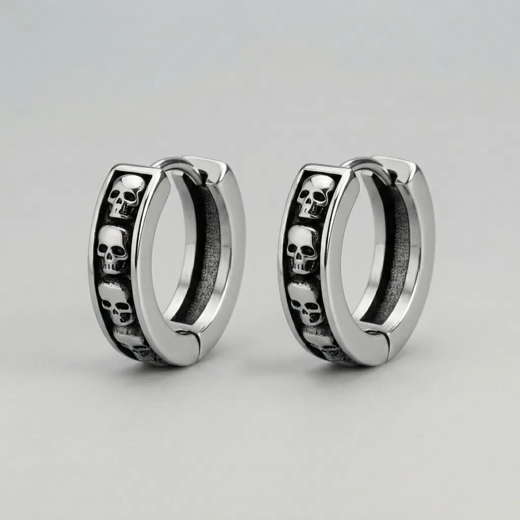 Skull Eternity Huggie Hoop Earrings