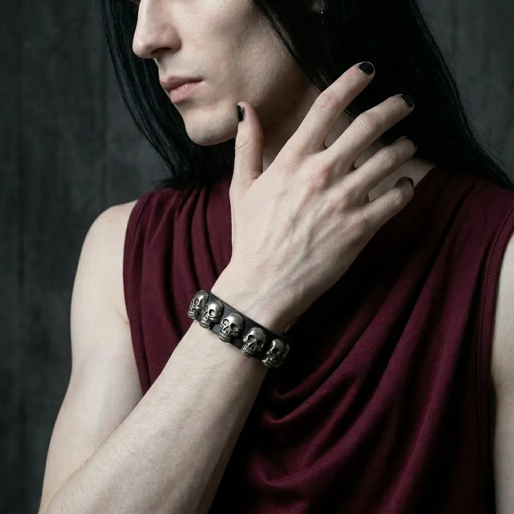 Legion of Skulls Leather Bracelet