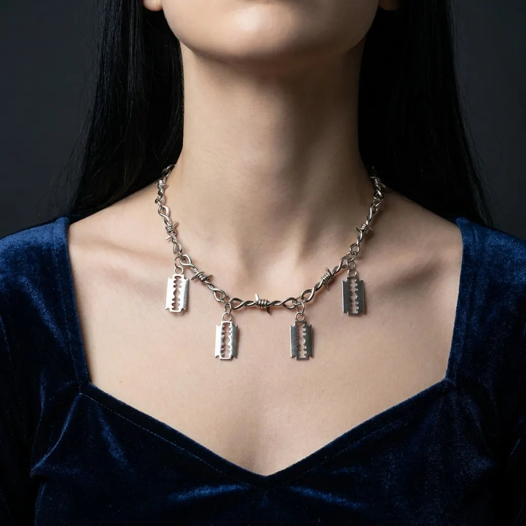 Razor Blade Barbed Wire Necklace