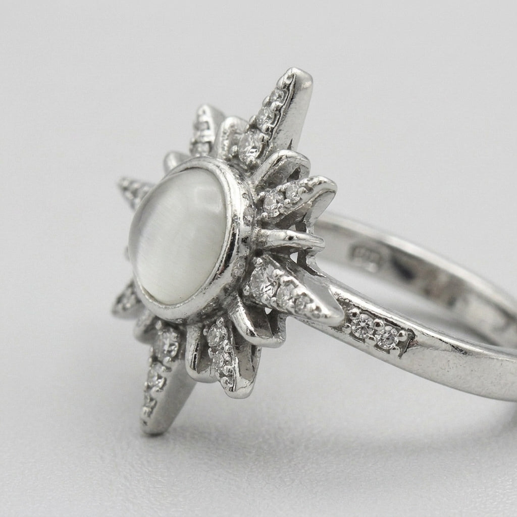 Crystal North Star Spike Solitaire Ring