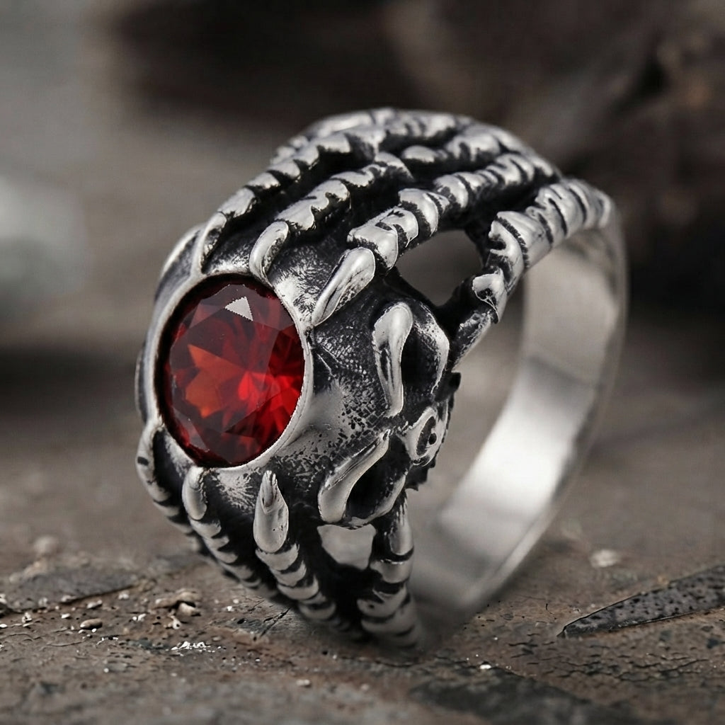 Dragon Claw Ring with Red Gemstone