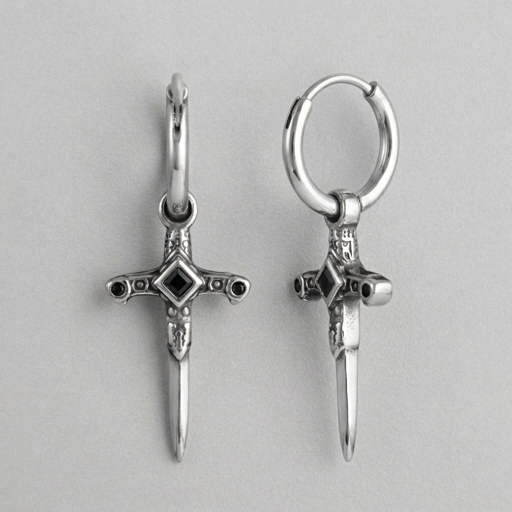 Veilborn Sanctum Dagger Drop Hoop Earrings