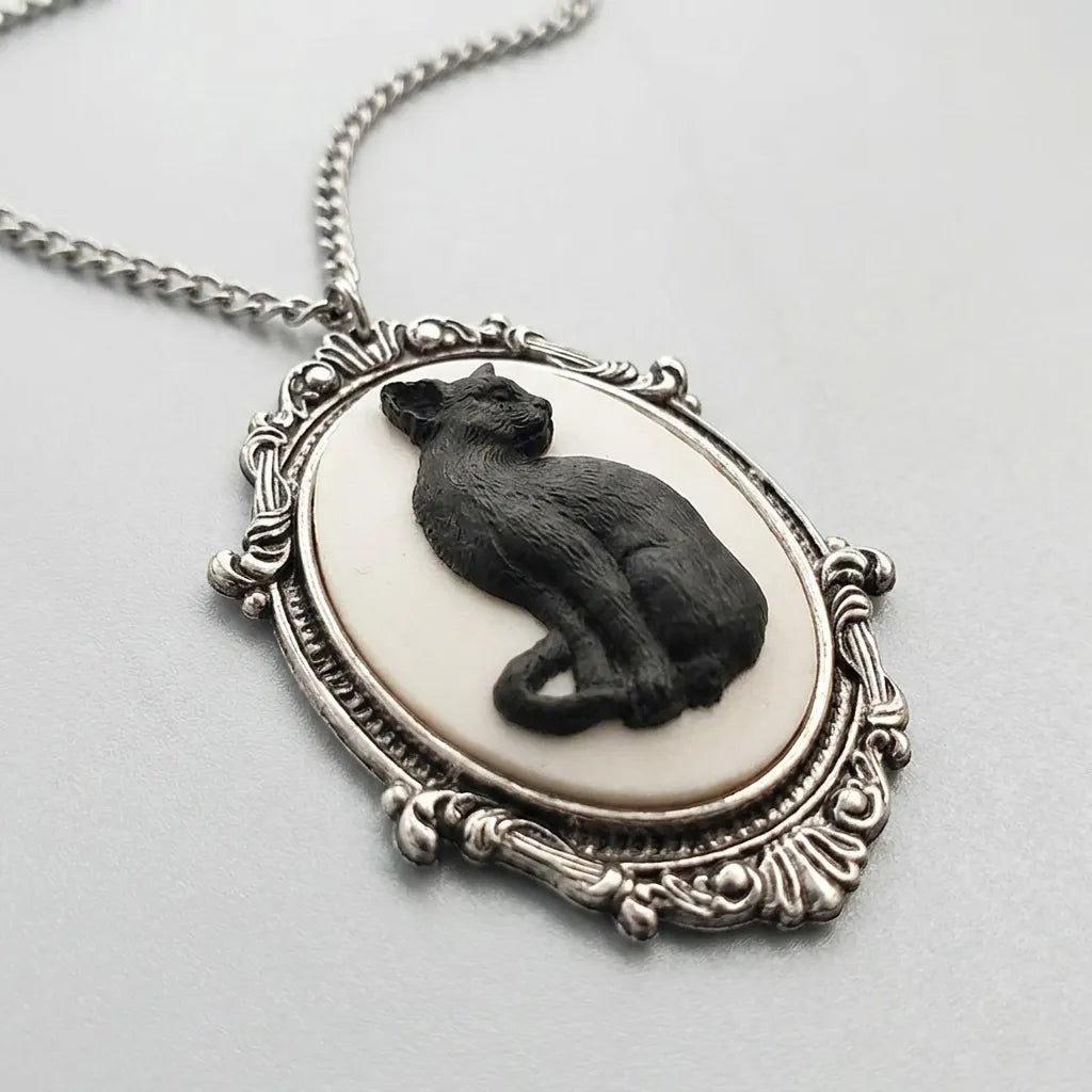 Midnight Cat Cameo Necklace