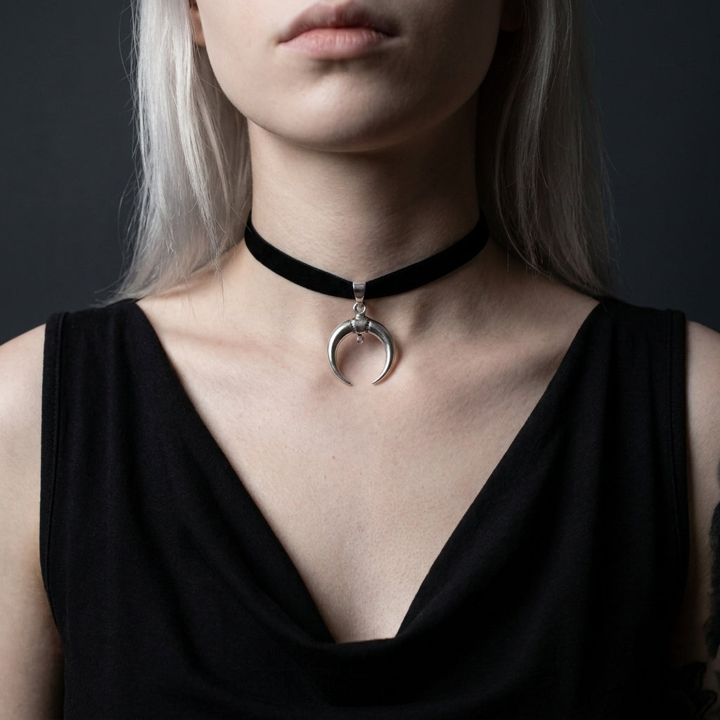 Dark Moon Horn Choker Necklace