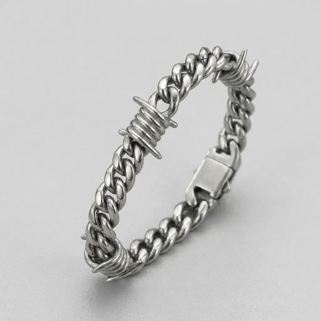 Barbed Wire Cuban Link Chain Bracelet