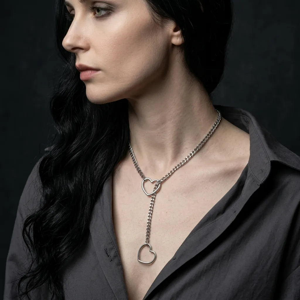 Double Open Heart Lariat Necklace