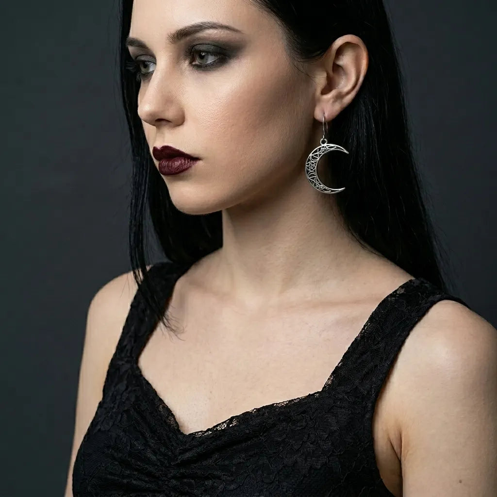 Pagan Crescent Moon Pentagram Earrings