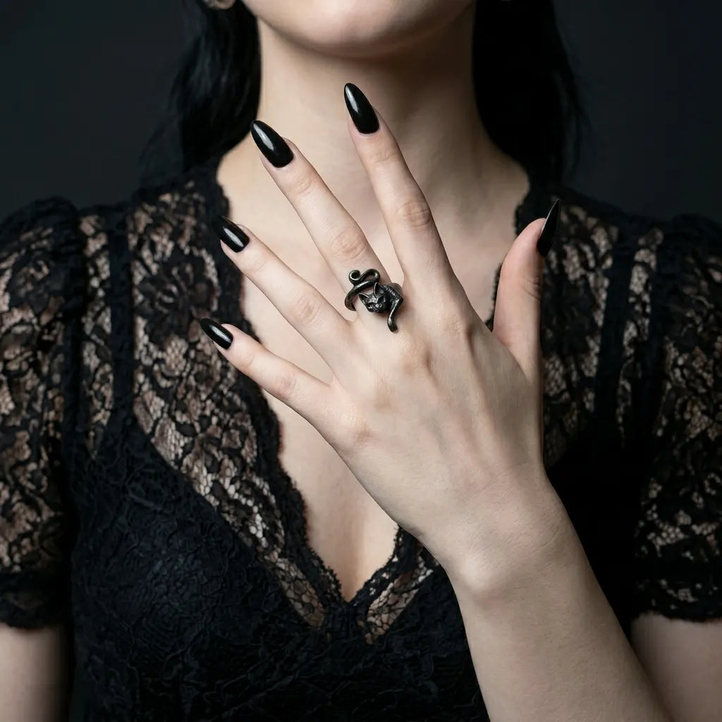 Witches Black Cat Wrap Ring