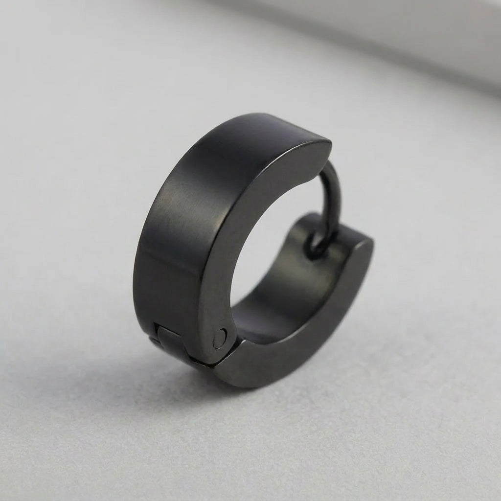 Matte Black Stainless Steel Wide Hoop Earrings