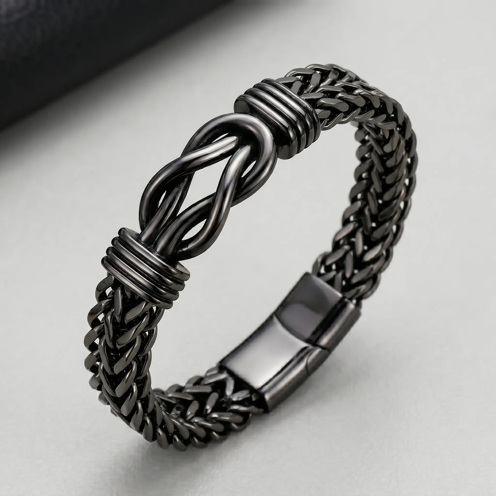 Black Stainless Steel Infinity Knot Cuban Link Bracelet