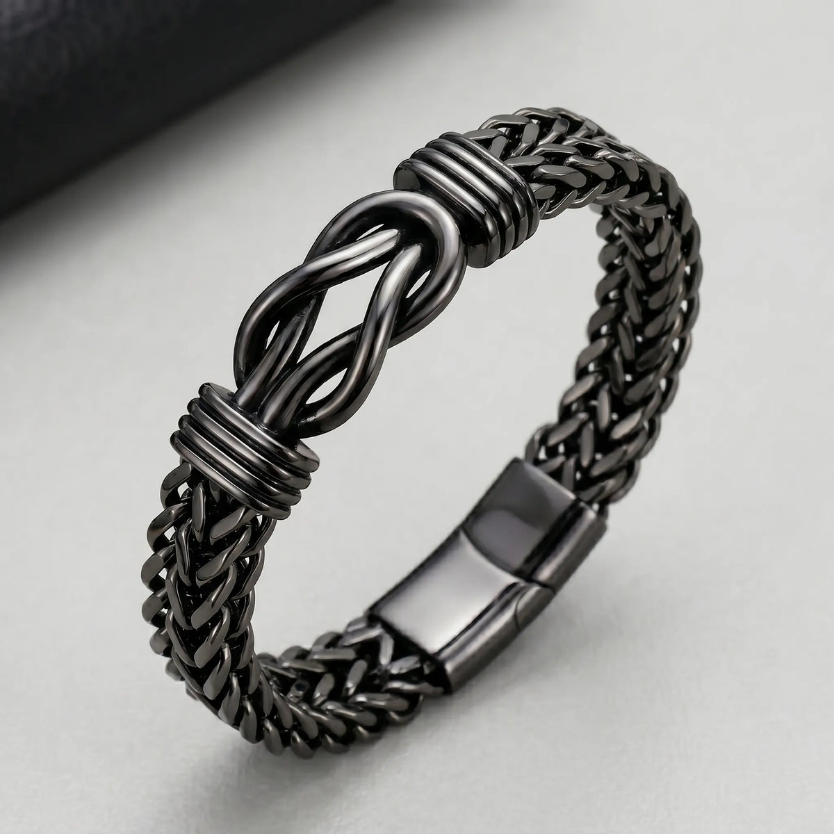 Black Stainless Steel Infinity Knot Cuban Link Bracelet