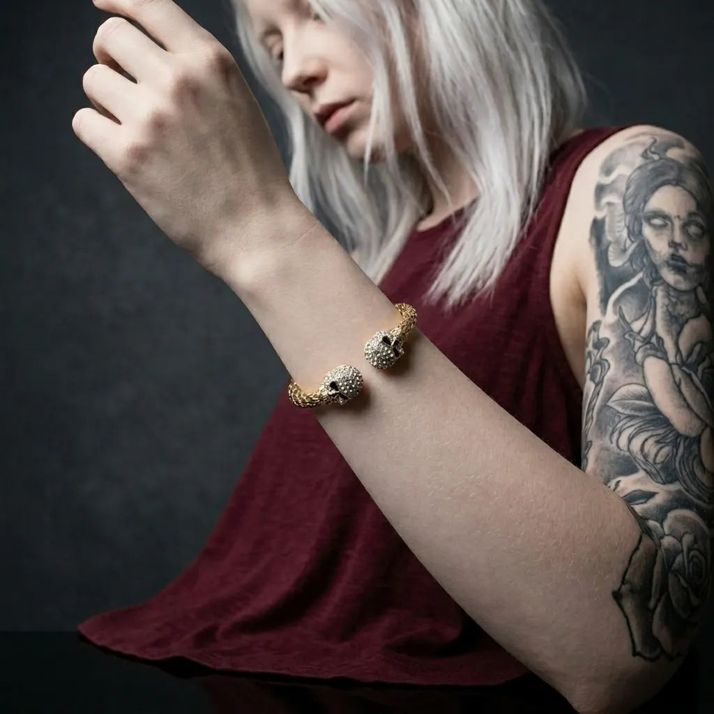 Glam Skull Open Cuff Bracelet