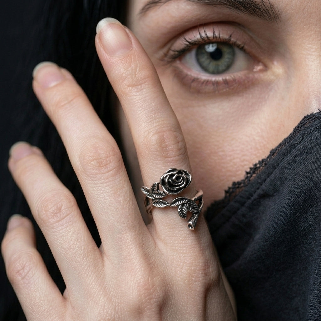 Dark Bloom Thorn Stem Wrap Ring