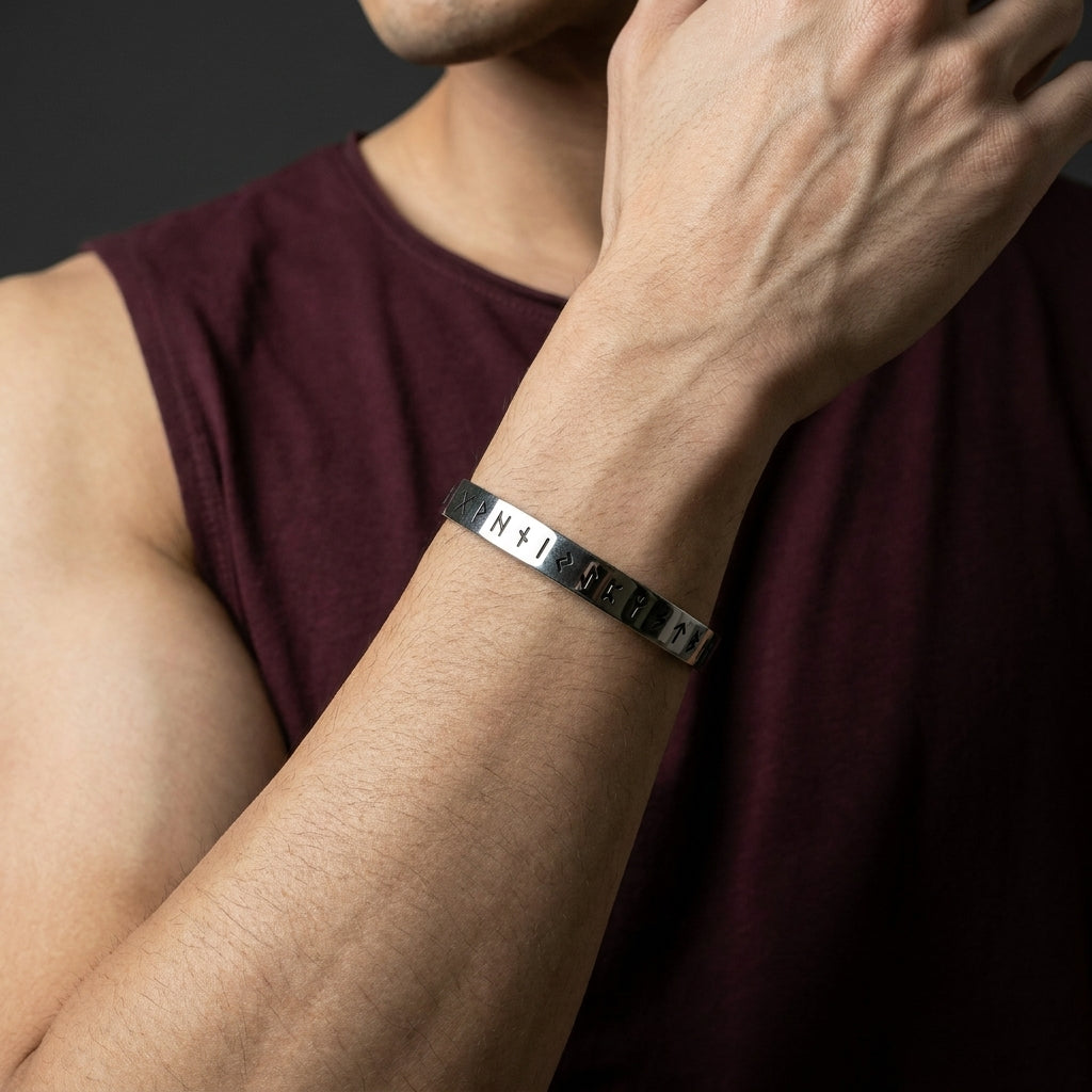 Runic Silver Cuff Bracelet