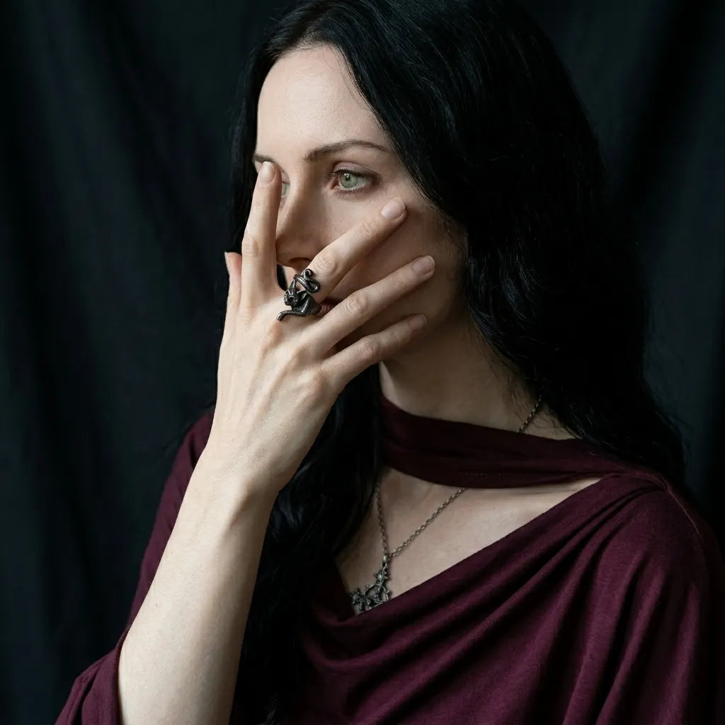 Witches Black Cat Wrap Ring