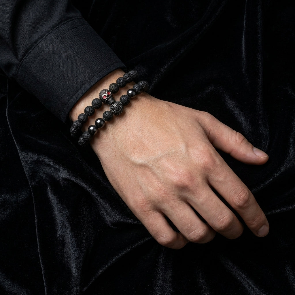 Skull Beaded Bracelet Set Red-Eyed Skull Bracelet Set