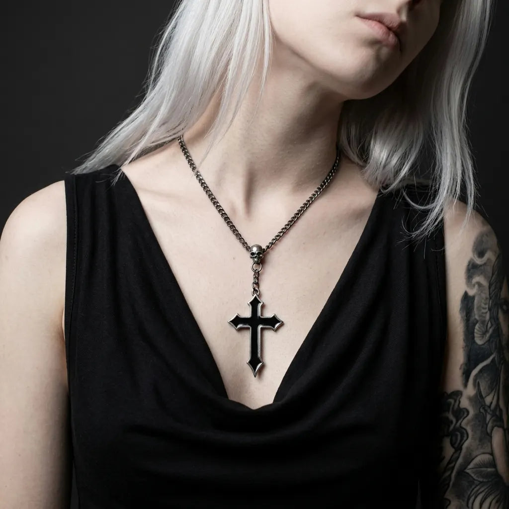 Reaper Skull Dark Cross Necklace