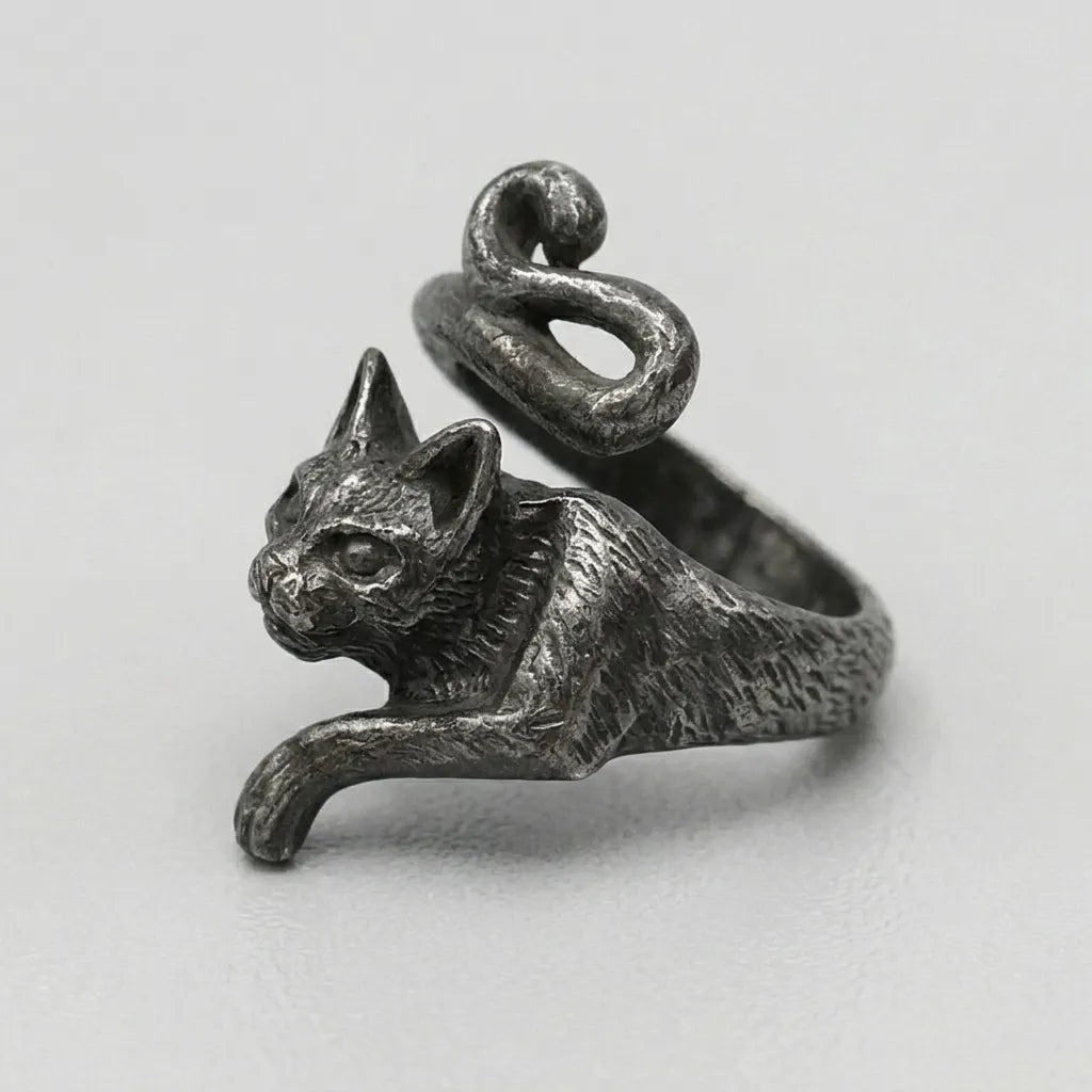 Witches Black Cat Wrap Ring