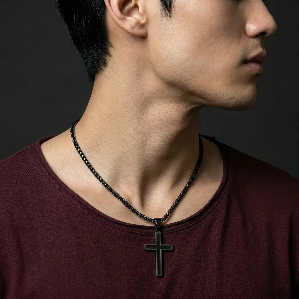 Bold Black Cross Pendant Necklace