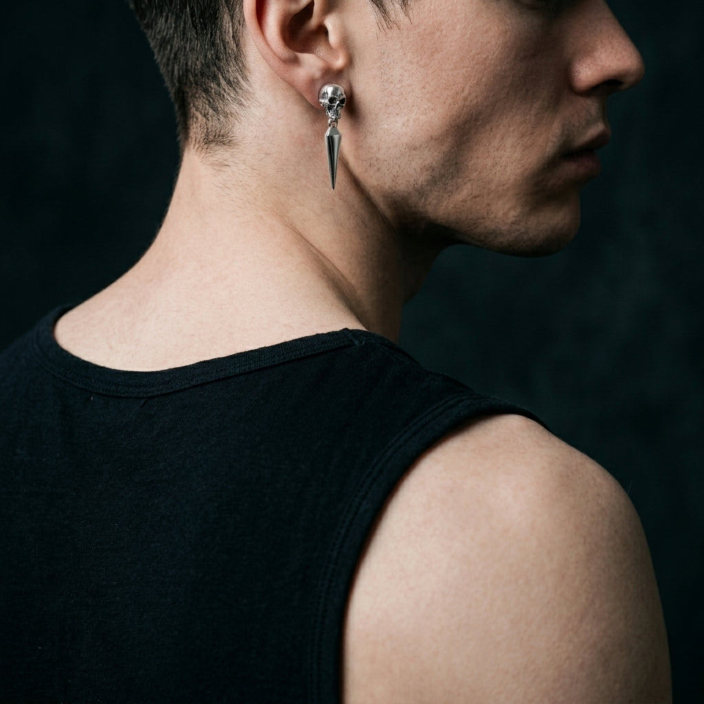 Gothic Skull Spike Drop Stud Earrings