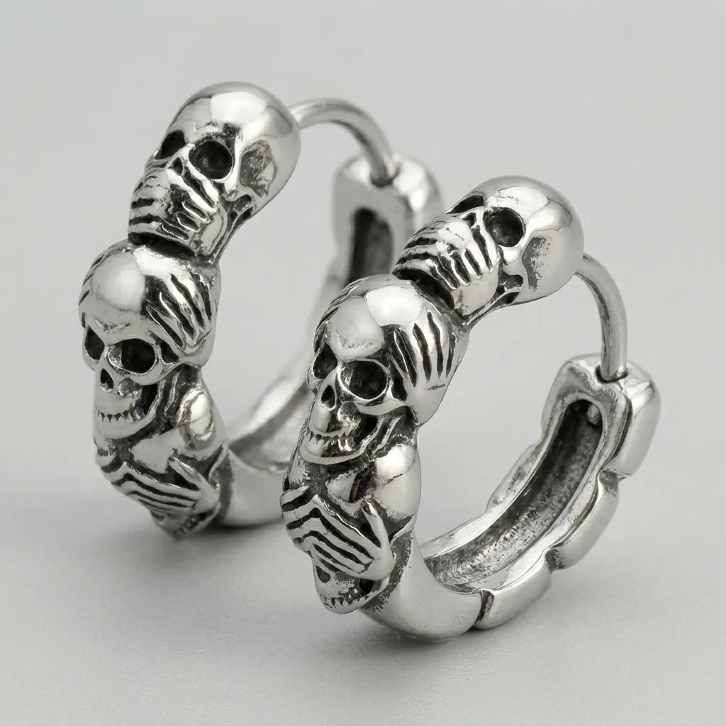 Stacked Skull Huggie Hoop Earrings