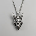 Cross & Horn Demon Skull Pendant Necklace