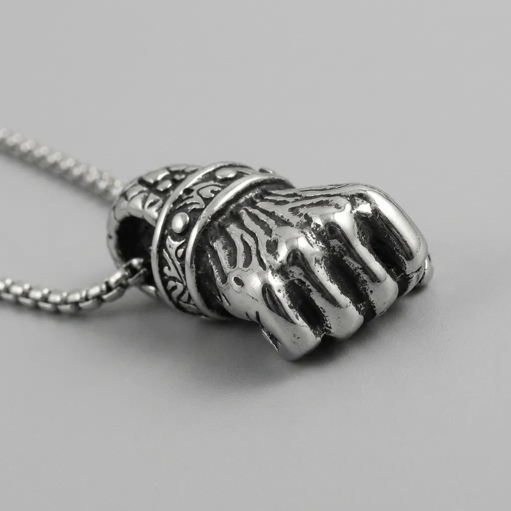 Skull-Topped Skeleton Fist Pendant Necklace