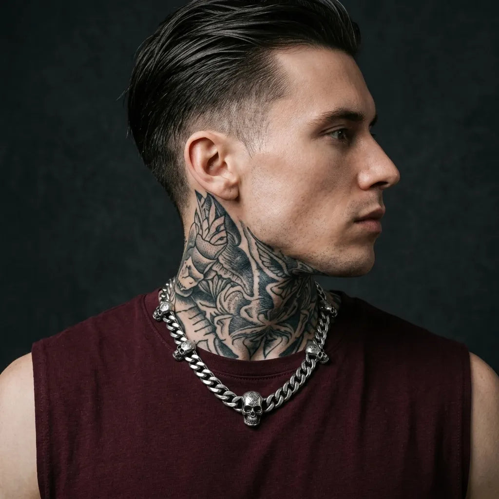 Multi-Skull Station Cuban Chain Necklace